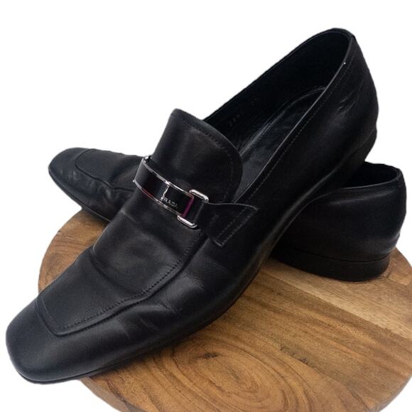 Prada Men's Loafers Dress Shoe Black Leather Square Toe  US 10.5 Prada Size 9.5 - Picture 1 of 9